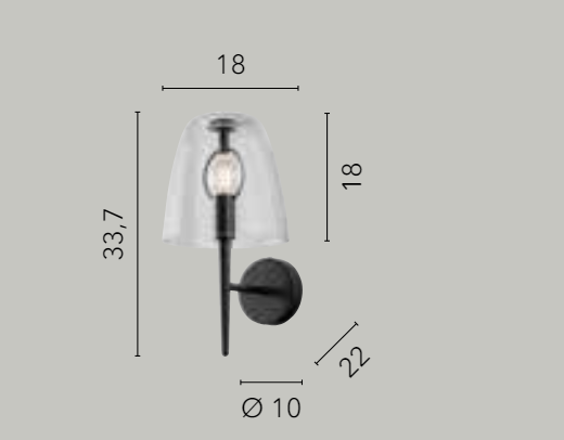 Applique in vetro trasparente struttura in metallo nero 1XE14 non incl. ARES Applique in vetro trasparente struttura in metallo nero 1XE14 non incl. ARES